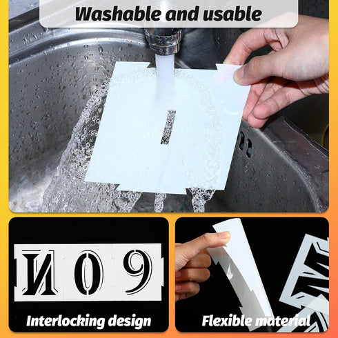 40 Pieces Letter and Number Spray Paint Stencil 4 Inch Curb Stencil Kit Plastic Interlocking Stencils Reusable Alphabet Number Templates with 2 Ro...