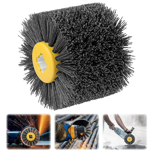 Abrasive Nylon Wire Drawing Wheel Drum Brushes, 320 Grit 120x100mm Wheel Drum Burnishing Tool Polishing Brush Wooden Wheels for Wood Furniture Wor...