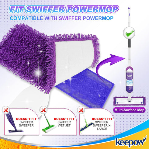 KEEPOW Reusable Power Mop Refill Pads Compatible with Swiffer PowerMop, Microfiber Power Mop Refills, Power Mop Pads for Hardwood Floor Cleaning, ...