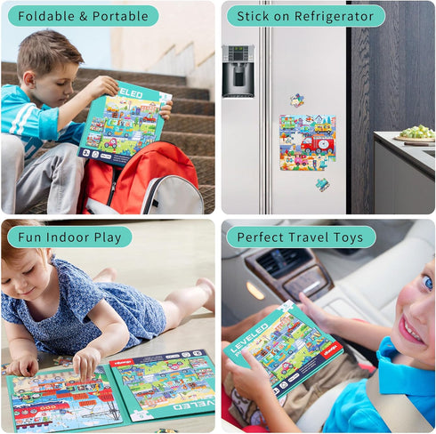 Magnetic Puzzles for Toddlers 3-5 - 3 in 1-97 Pieces Magnet Puzzle Book for Kids Ages 4-8 Travel Puzzles Game Magnetic Jigsaw Puzzle Car Traffic A...