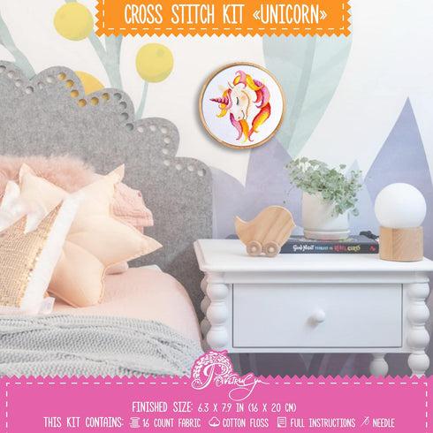 Povitrulya Counted Cross Stitch Kit 'Unicorn' - Embroidery Set with Pre-Sorted Cotton Floss, 14 Count Aida Fabric, Paper Pattern, DIY Gift for a G...
