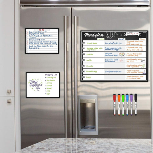 JJPRO Magnetic Dry Erase Meal Planning Whiteboard for Refrigerator-One 14.5x11" Weekly Menu Board and Two Notes Whiteboard for Kitchen Fridge-Refr...