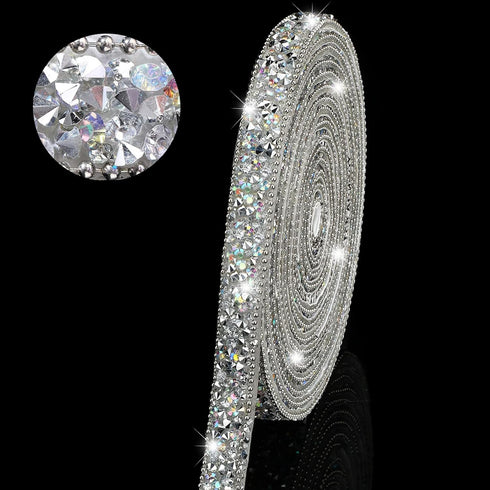 Hicarer 3 Yards Resin Rhinestone Ribbons for Wedding Self Adhesive Diamond Crystal Ribbon Roll Glitter Resin Diamond Belt Bling for Craft DIY Bag ...