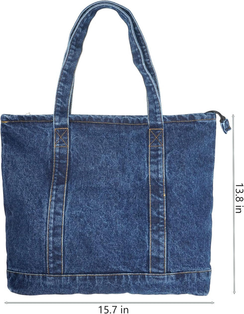 Denim Tote Bag Casual Style Lightweight Classic Retro Travel Shopper Shoulder Handbag...