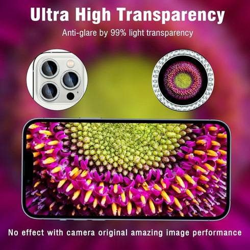 Xfilm Bling Diamond Camera Lens Protector for iPhone 13 Pro/iPhone 13 Pro Max, HD Clear Tempered Glass Camera Lens Protection Cover, Case Friendly...