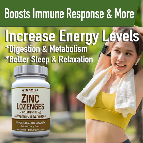 Windmill Health Products Zinc Lozenges, Immune Booster, with Echinacea and Vitamin C, 60 Lozenges, 60 Count...