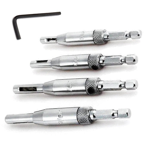 Self Centering Drill Bit Set, 4 PCS HSS Self-Centering Hinge Tapper Core Drill Bit Set, Woodworking Tools and Accessories 5/64", 7/64", 9/64", 11/...