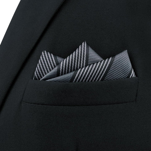 S&W SHLAX&WING Grey Men's Pocket Square Stripes Dark Gray for Suits 12×12...
