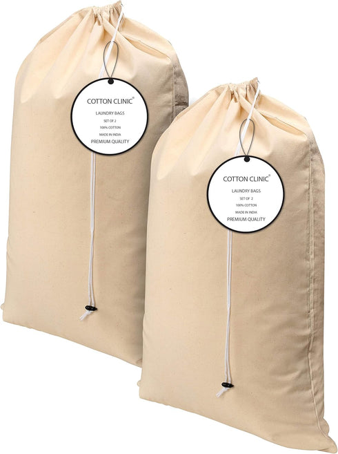 Cotton Clinic 2 Pack Set Cotton Laundry Bags for Delicates, Laundry Bags Canvas Extra Large 24"x36", Multi Purpose Bags, Heavy Duty Natural Drawst...