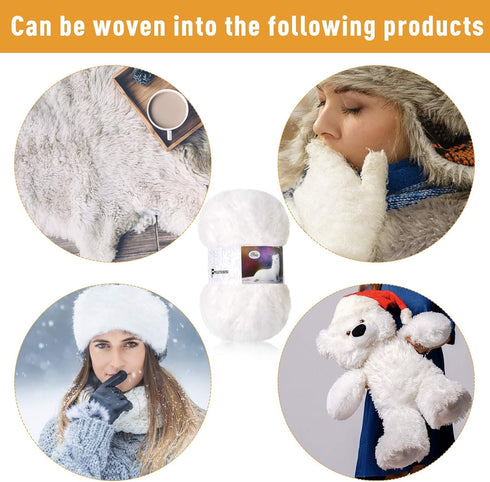 2 Pieces Skeins Soft Fur Yarn Fuzzy Fur Yarn Chunky Fluffy Faux Fur Yarn Eyelash Yarn Cream Fur Yarn for Crochet Blankets Rugs Clothes Knitting Pr...