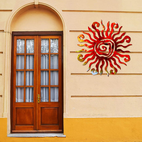 Moxweyeni 12 Inch Sun Metal Wall Art Outdoor Decor Wacky Large Sun Metal Art Sun Metal Wall Decor Pool Decorations for Home Bedroom Living Room Of...