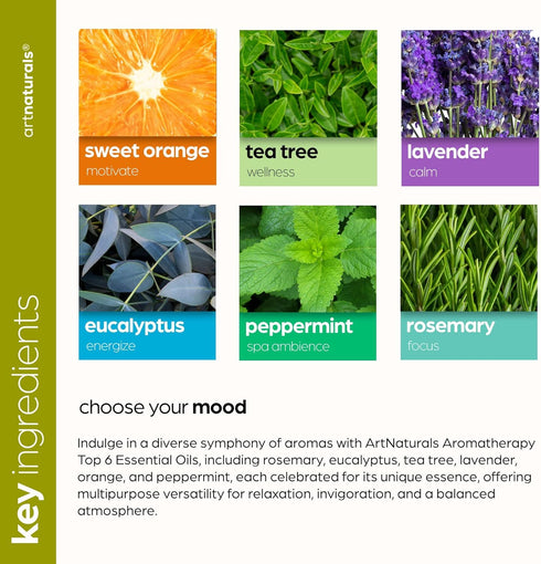 ArtNaturals Aromatherapy Top-6 Essential Oil Set - (6 x 10ml Bottles) - 100% Pure of The Highest Therapeutic Grade - Premium Gift Set – Lavender, ...