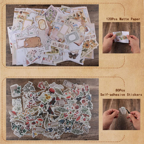 200Pcs Vintage Scrapbook Stickers, Aesthetic Junk Journal Stamping Supplies Kit, Scrapbooking Ephemera Washi Paper for Bullet Journaling Planners ...