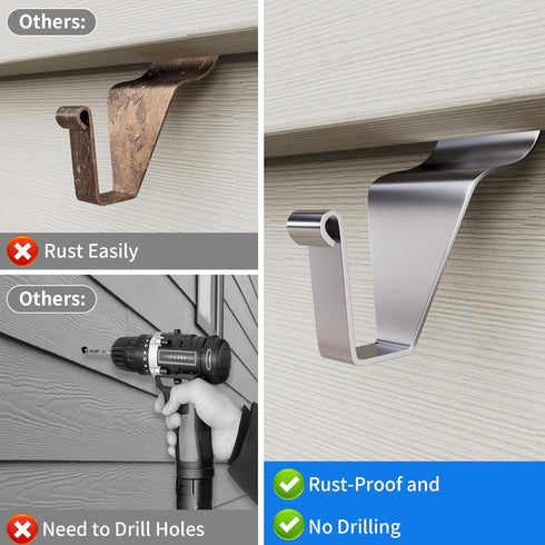 Vinyl Siding Hooks Hanger 10 Pack, Heavy Duty Siding Clips for Hanging on Patio, No-Hole Needed Stainless Steel Siding Hook to Decor Wreath Things...