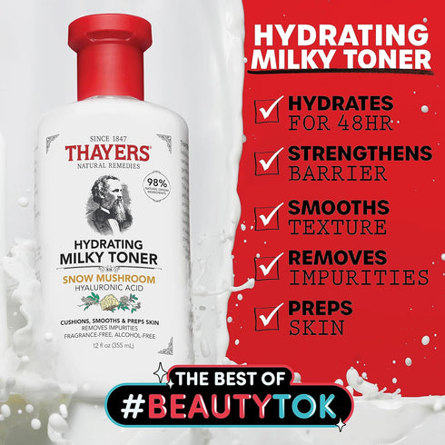 THAYERS Milky Face Toner Skin Care with Snow Mushroom and Hyaluronic Acid, Natural Gentle Facial Toner, for Dry and Sensitive Skin, 355mL...