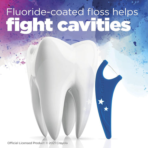 GUM Crayola Kids Flossers with Fluoride - Designed for Little Hands - Fun Grape Flavor - Easy to Use Kids Floss Picks for Children Ages 3+, 40ct (...