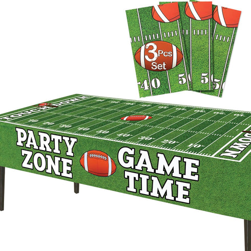 AnapoliZ Football Tablecloth Plastic | 3 Pcs Party Pack (54' Inch Wide x 72' Inch Long) | Rectangular Game Day Table Cover | Football Party Touchd...