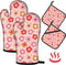 Oven Mitts Pot Holders Set 4 PCS for Kitchen, Heat Resistant Hot Pads Mittens Gloves for Cooking Grilling Baking BBQ Cute Flower Pot Holders Cook ...