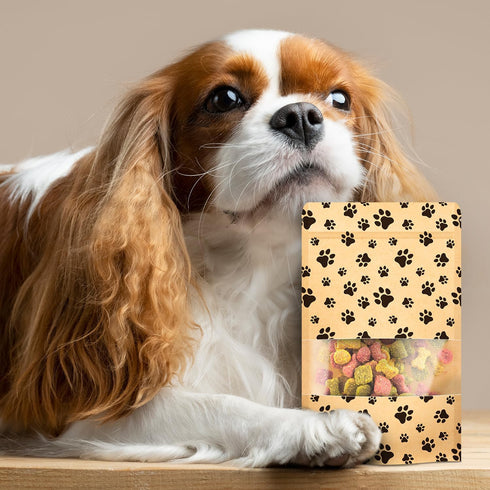 50-Pack Paw Print Dog Treat Bags by Poppy's – Perfect for Canine Delights, Secure Zip Lock Closure, Food-Safe Material, 3.5 x 5.5 Inches...