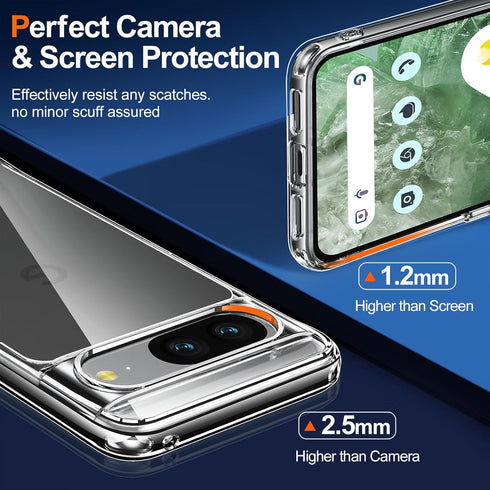 Oterkin Google Pixel 8 Clear Case, 20X Anti-Yellowing, Built-in 4 Airbags, 10FT Military Protection, Tempered Glass Screen Protector, Slim Fit......