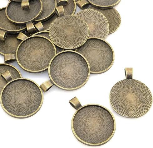 Lind Kitchen 25pcs Round Bezel Pendant Trays Setting Cabochon Blank Base for DIY Crafting Photo Jewelry Findings Making Accessories 25mm...