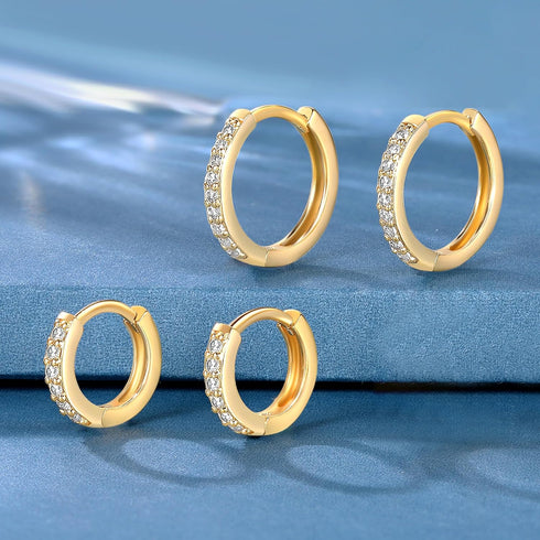 MDFUN 18K Yellow Gold Plated Hoops Huggie Stud Earrings Set Cubic Zirconia Earrings for Women Pack of 5 Pairs...
