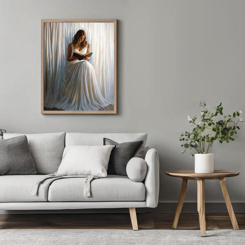 Posterizer 1 pcs-elegant woman in a white gown reading a book 3-Abstract & Modern Art Gift for Art Lovers Living Room Bedroom Decor- unframed wall...