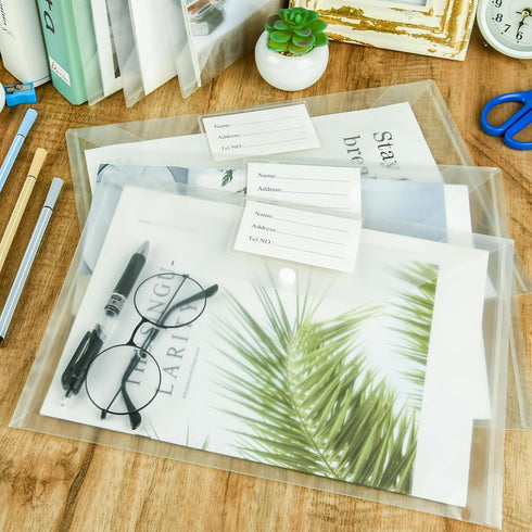 18 Pack Plastic Envelopes Plastic Folders with Snap Closure, A4 Size Clear File Envelopes with Label Documents Folders Organizers for Home Work Of...