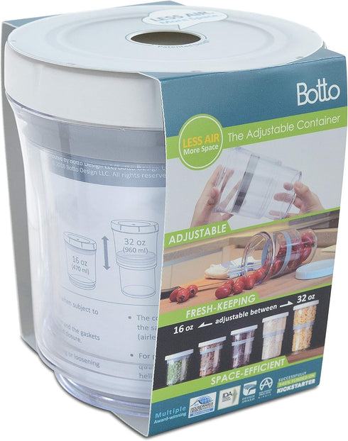 Botto The Adjustable Airtight Container | Push Down To Remove Air And Adjust Contents Between 16 oz & 32 oz (Clear) (1)...