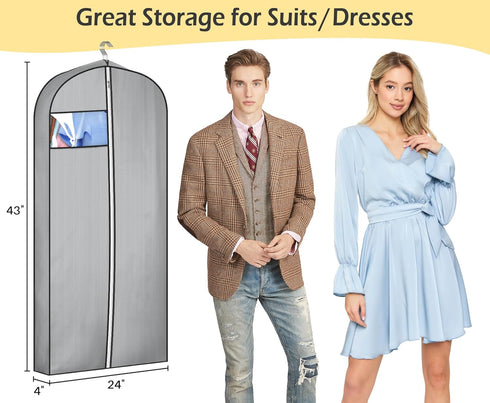 MISSLO 4" Gusseted Garment Bags for Hanging Clothes 43" Suit Bags for Closet Storage Waterproof Suit Cover Bags Hanging Clothes Storage Bag, 3 Pac...