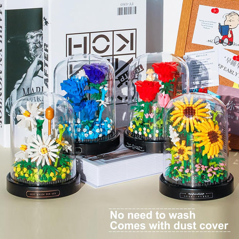 Flower Bouquets Building Toys - 545 PCS Sunflower Micro Building Blocks Kit with Dust Cover, Preserved Flower Home Decor Christmas New Year Birthd...