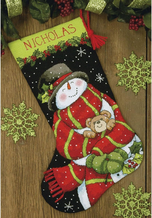 Dimensions, 71-09151, Snowman and Bear, Needlepoint Christmas Stocking Kit, 16" Long, Multicolor, 6...