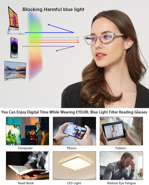 EYEURL Cat Eye Reading Glasses for Women 2.25 Blue Light Blocking 3 Pack Computer Readers with Comfortable Spring Hinge Lightweight Eyeglasses for...