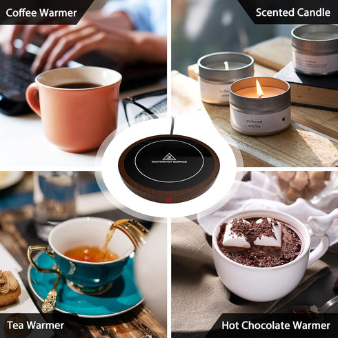 Electric Coffee Cup Warmer for Desk, Smart Coffee Mug Heater Warmer for Home Office, Warming Plate for Tea, Milk & Candle (No Cup, Wooden) – ENIGM...