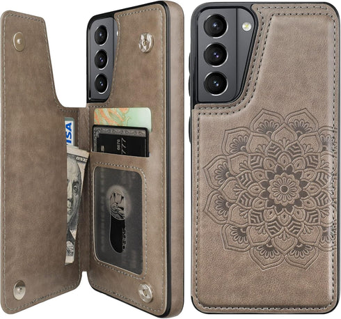 Vaburs for Galaxy S21 Wallet Case with Card Holder, Embossed Mandala Pattern Premium PU Leather Double Magnetic Buttons Flip Protective Case for S...