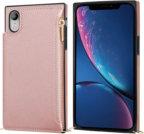 Bocasal Crossbody Wallet Case for iPhone Xr with Card Holder,Zipper Card Slot Protector Shockproof Purse Cover with Removable Cross Body Strap 6.1...