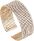 Sparkly Silver/Gold Simple Multi-layer Rhinestone Cluster Wide Cuff Bangle Wedding Jewelry for Women Bridal Statement Bracelet...