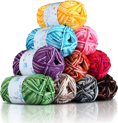10x50g Multi Color Acrylic Yarn 50g 1750 yards Crochet Yarn Starter kit with Purple Bag for Knitting Crocheting Weaving Adult and Kid Craft Projec...