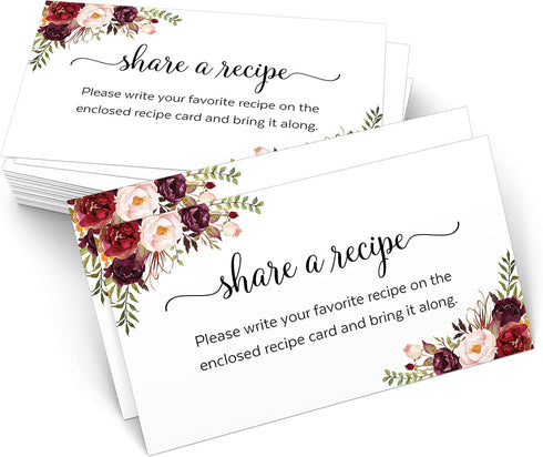 321Done Red Roses Request a Recipe Card (Set of 50) 3.5x2 White - Floral Share a Recipe Card for Bridal Shower Invitation, Keepsake, Heavy Cardsto...