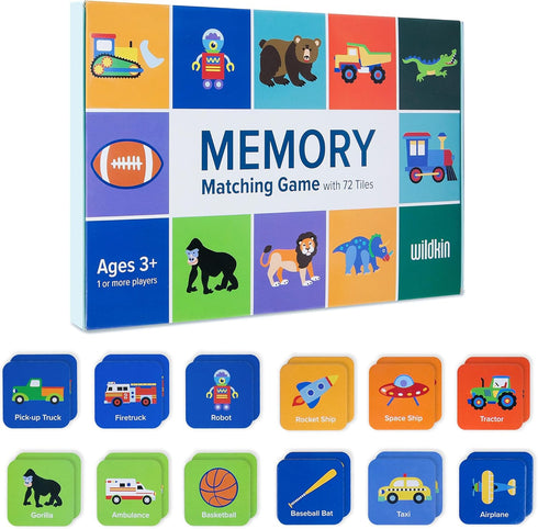 Wildkin Memory Matching Game Cards for Boys & Girls, 36 Pairs Memory Learning Cards Activities for Toddlers and Preschool, Educational Cards to Bo...
