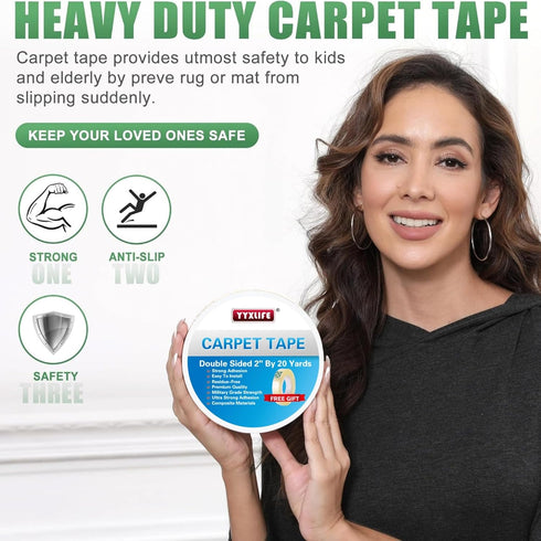 YYXLIFE Double Sided Carpet Tape,2Inch x 20 Yards,for Area Rugs Carpet Adhesive Removable Multi-Purpose Rug Tape Cloth for Hardwood Floors,Outdoor...