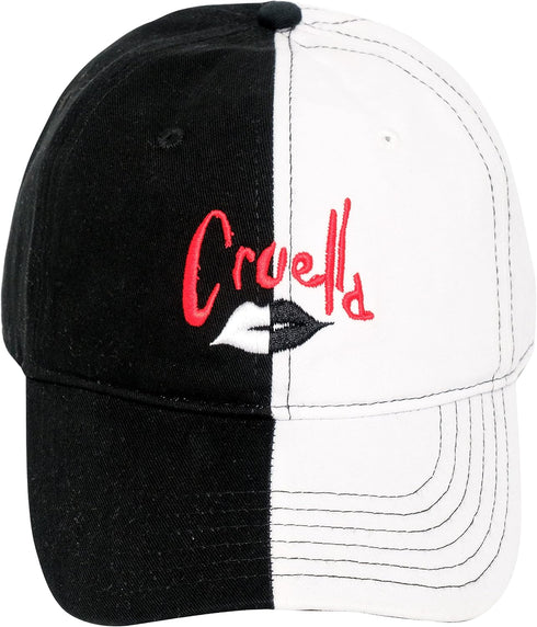Disney Cruella Two-Tone Cotton Adjustable Dad Hat with Curved Brim, Black and White, One Size...