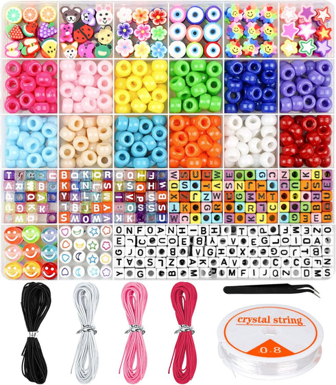 Dowsabel Bracelet Making Kit, Beads for Bracelets Making Pony Beads Polymer Clay Beads Smile Face Beads Letter Beads for Jewelry Making, DIY Arts ...