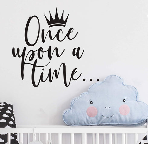 Once Upon a time with Crown Wall Sticker Art Vinyl Home Quote Decals for Kids Girl Princess Room Nursery Decoration House Interior Design YMX38 (B...