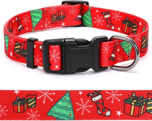 WHIPPY Christmas Dog Collar, Dog Christmas Collars with Santa and Christmas Tree Pattern Adjustable Christmas Boys Girls Dog Collar with Safety Pl...