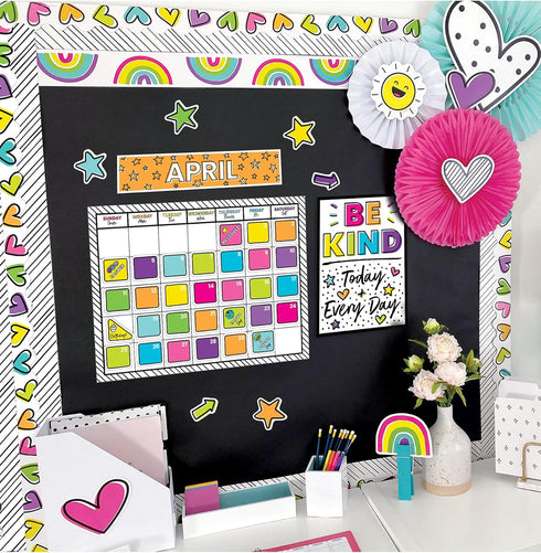 129 Pcs. Carson Dellosa Kind Vibes Calendar Bulletin Board Set, Colorful Bulletin Board Calendar Classroom Décor with Motivational Mini Posters, N...