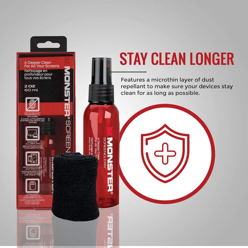 Monster 2 oz. Spray Screen Cleaner Kit with Microfiber Cloth for Electronic Devices – Ideal for LED, LCD, OLED, Smart TV, Computer Monitors, Lapto...