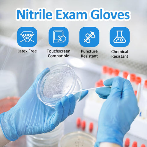 Disposable Nitrile Exam Gloves, 3-mil, Blue, Nitrile Gloves Disposable Latex Free, Medical Gloves, Cleaning Gloves, Food-Safe Rubber Gloves, Powde...