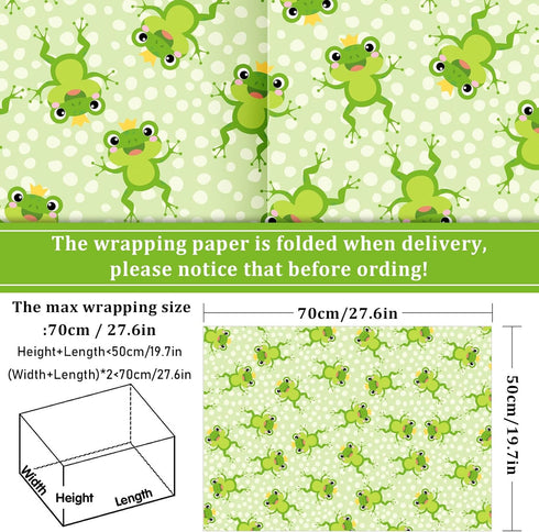 JarThenaAMCS 10 Sheet Cute Frog Wrapping Paper -Not Roll- Lotus Leaf Lotus Flower Gift Wrap Paper Bulk Green Folded Flat DIY Craft Paper for Birth...