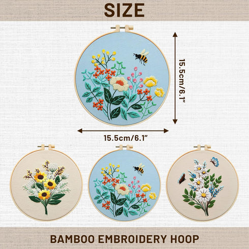 XM-GENYUE 3 Sets Embroidery Starter Kit with Pattern and Instructions, Cross Stitch Kit Include Embroidery Clothes with Floral Bouquet Pattern Col...